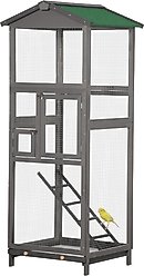 PawHut 65-in Wooden Outdoor Finches Aviary with Pull Out Tray Bird Cage, Grey slide 2 of 9