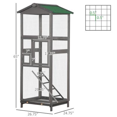 Show full view: PawHut 65-in Wooden Outdoor Finches Aviary with Pull Out Tray Bird Cage, Grey slide 5 of 9