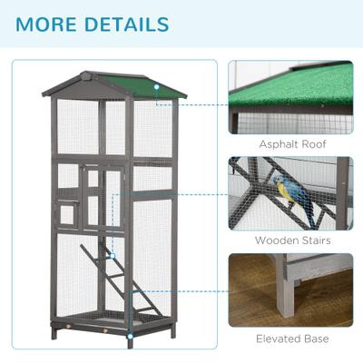 Show full view: PawHut 65-in Wooden Outdoor Finches Aviary with Pull Out Tray Bird Cage, Grey slide 9 of 9