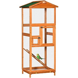 PawHut 65-in Wooden Outdoor Finches Aviary with Pull Out Tray Bird Cage, Orange