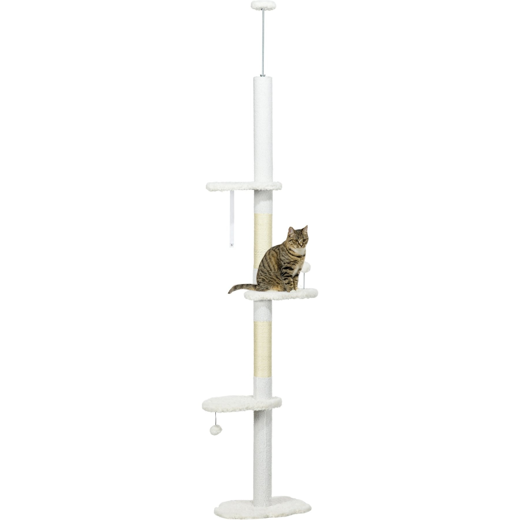 PawHut 8.4-ft Fleece Adjustable Height Floor-to-Ceiling Cat Tree, White