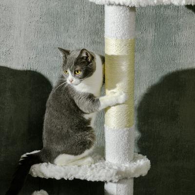 Show full view: PawHut 8.4-ft Fleece Adjustable Height Floor-to-Ceiling Cat Tree, White slide 8 of 10