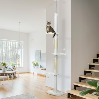 Show full view: PawHut 8.4-ft Fleece Adjustable Height Floor-to-Ceiling Cat Tree, White slide 2 of 10