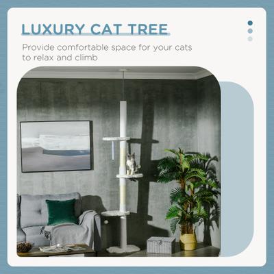 Show full view: PawHut 8.4-ft Fleece Adjustable Height Floor-to-Ceiling Cat Tree, White slide 4 of 10