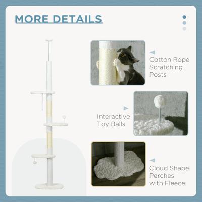 Show full view: PawHut 8.4-ft Fleece Adjustable Height Floor-to-Ceiling Cat Tree, White slide 6 of 10