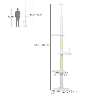 Show full view: PawHut 8.4-ft Fleece Adjustable Height Floor-to-Ceiling Cat Tree, White slide 3 of 10