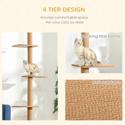 Show full view: PawHut 8.5-ft Adjustable Floor-To-Ceiling Cat Tree, Brown slide 7 of 11