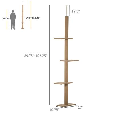 Show full view: PawHut 8.5-ft Adjustable Floor-To-Ceiling Cat Tree, Brown slide 4 of 11
