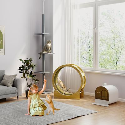 Show full view: PawHut 8.5-ft Adjustable Floor-To-Ceiling Cat Tree, Dark Grey slide 8 of 10