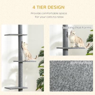 Show full view: PawHut 8.5-ft Adjustable Floor-To-Ceiling Cat Tree, Dark Grey slide 6 of 10