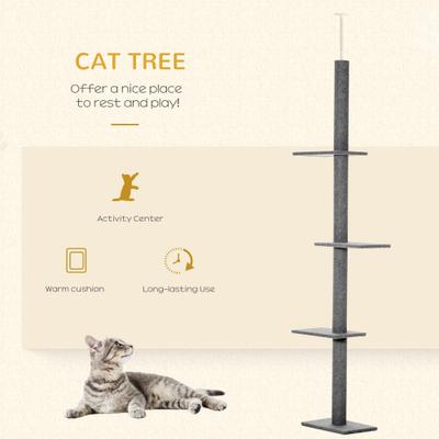 Show full view: PawHut 8.5-ft Adjustable Floor-To-Ceiling Cat Tree, Dark Grey slide 4 of 10