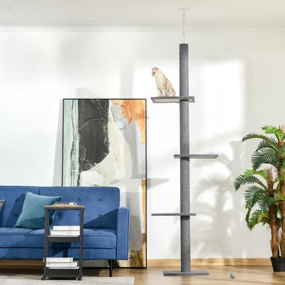 Show full view: PawHut 8.5-ft Adjustable Floor-To-Ceiling Cat Tree, Dark Grey slide 2 of 10