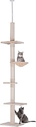PawHut 8.5-ft Adjustable Height Floor-To-Ceiling Cat Tree, Beige & White