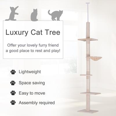 Show full view: PawHut 8.5-ft Adjustable Height Floor-To-Ceiling Cat Tree, Beige & White slide 4 of 10