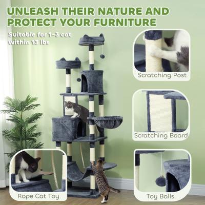 Show full view: PawHut 81-in Cat Tree for Large Cats, Dark Gray slide 7 of 11