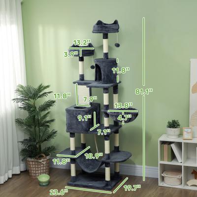 Show full view: PawHut 81-in Cat Tree for Large Cats, Dark Gray slide 4 of 11