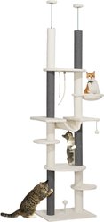 PawHut 89 to 108-in Adjustable Height Floor-to-Ceiling Cat Tree, White