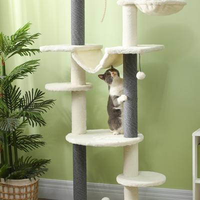 Show full view: PawHut 89 to 108-in Adjustable Height Floor-to-Ceiling Cat Tree, White slide 10 of 10