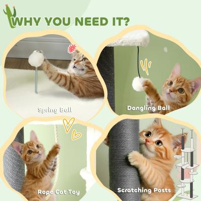 Show full view: PawHut 89 to 108-in Adjustable Height Floor-to-Ceiling Cat Tree, White slide 9 of 10