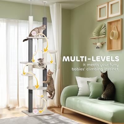Show full view: PawHut 89 to 108-in Adjustable Height Floor-to-Ceiling Cat Tree, White slide 7 of 10