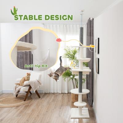 Show full view: PawHut 89 to 108-in Adjustable Height Floor-to-Ceiling Cat Tree, White slide 6 of 10