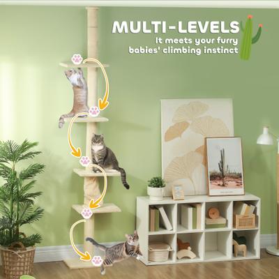 Show full view: PawHut 89 to 108-in Floor-to-Ceiling Cat Tree, Cream White slide 6 of 10