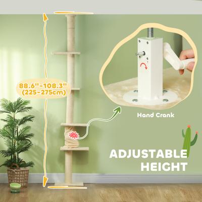 Show full view: PawHut 89 to 108-in Floor-to-Ceiling Cat Tree, Cream White slide 4 of 10