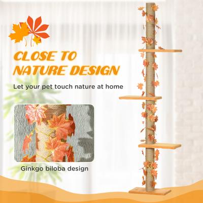 Show full view: PawHut 95-in Adjustable Height Plush Floor-to-Ceiling Cat Tree, Orange slide 4 of 10