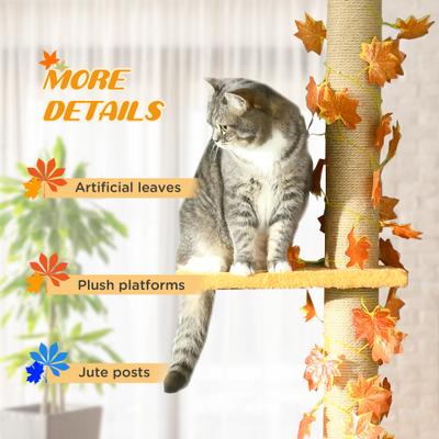 Show full view: PawHut 95-in Adjustable Height Plush Floor-to-Ceiling Cat Tree, Orange slide 6 of 10