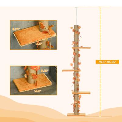 Show full view: PawHut 95-in Adjustable Height Plush Floor-to-Ceiling Cat Tree, Orange slide 3 of 10