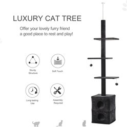 PawHut 96.5-in Adjustable Condo with Jute Scratching Post & Dangling Ball Cat Tree, Grey slide 2 of 8