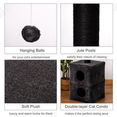 Show full view: PawHut 96.5-in Adjustable Condo with Jute Scratching Post & Dangling Ball Cat Tree, Grey slide 7 of 9