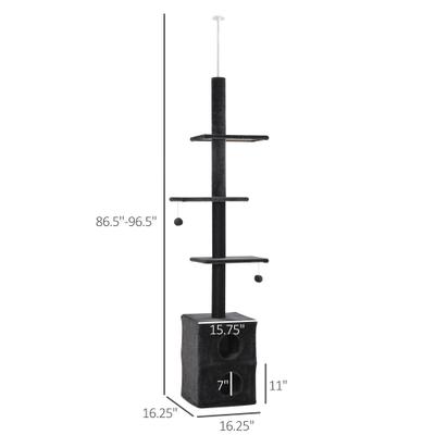 Show full view: PawHut 96.5-in Adjustable Condo with Jute Scratching Post & Dangling Ball Cat Tree, Grey slide 2 of 9