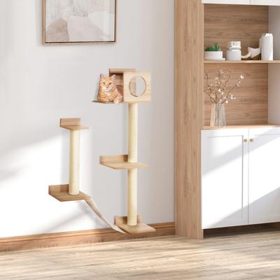 Show full view: PawHut Activity Tower 61.5-in Multi-Level Cat Tree, Yellow slide 2 of 9