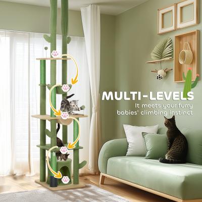 Show full view: PawHut Cactus 89 to 100-in Sisal Floor-to-Ceiling Cat Tree, Green slide 7 of 10
