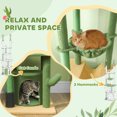 Show full view: PawHut Cactus 89 to 100-in Sisal Floor-to-Ceiling Cat Tree, Green slide 6 of 10