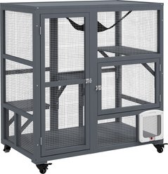 PawHut Cat House on Wheels with Openable Top, Light Gray