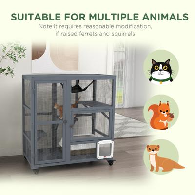 Show full view: PawHut Cat House on Wheels with Openable Top, Light Gray slide 8 of 10