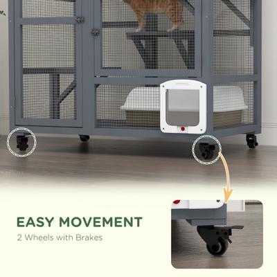 Show full view: PawHut Cat House on Wheels with Openable Top, Light Gray slide 5 of 10