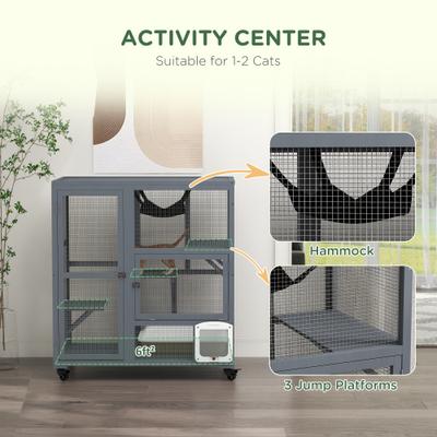 Show full view: PawHut Cat House on Wheels with Openable Top, Light Gray slide 4 of 10