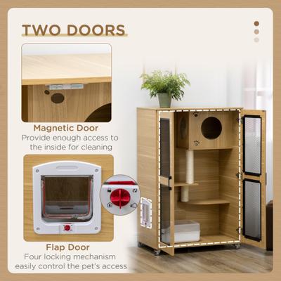 Show full view: PawHut Cat House with 49-in Cat Tree, Oak slide 7 of 11