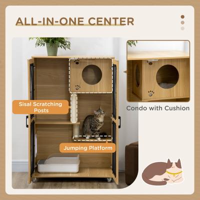 Show full view: PawHut Cat House with 49-in Cat Tree, Oak slide 6 of 11