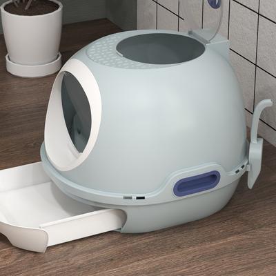 Show full view: PawHut Cat Litter Box Enclosure with Lid & Scoop, Blue slide 9 of 9