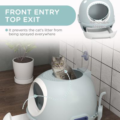 Show full view: PawHut Cat Litter Box Enclosure with Lid & Scoop, Blue slide 5 of 9
