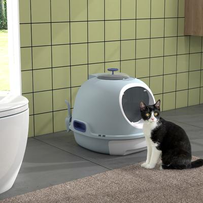 Show full view: PawHut Cat Litter Box Enclosure with Lid & Scoop, Blue slide 2 of 9