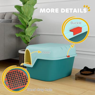Show full view: PawHut Cat Litter Box with Lid & Scoop, 20-in, Green slide 7 of 9