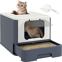 PawHut Cat Litter Box with Lid & Scoop, 21-in, White