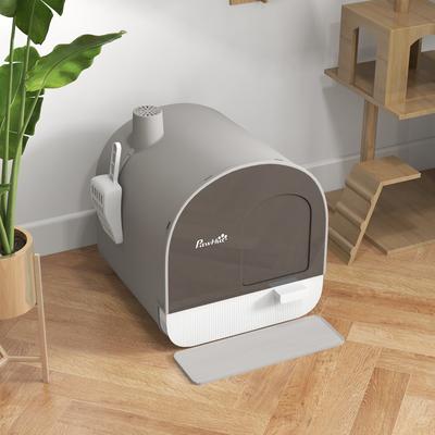 Show full view: PawHut Cat Litter Box with Lid, Scoop, & Filter, 17-in, Light Gray slide 10 of 11