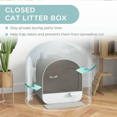 Show full view: PawHut Cat Litter Box with Lid, Scoop, & Filter, 17-in, Light Gray slide 6 of 11