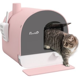 PawHut Cat Litter Box with Lid, Scoop, & Filter, 17-in, Pink